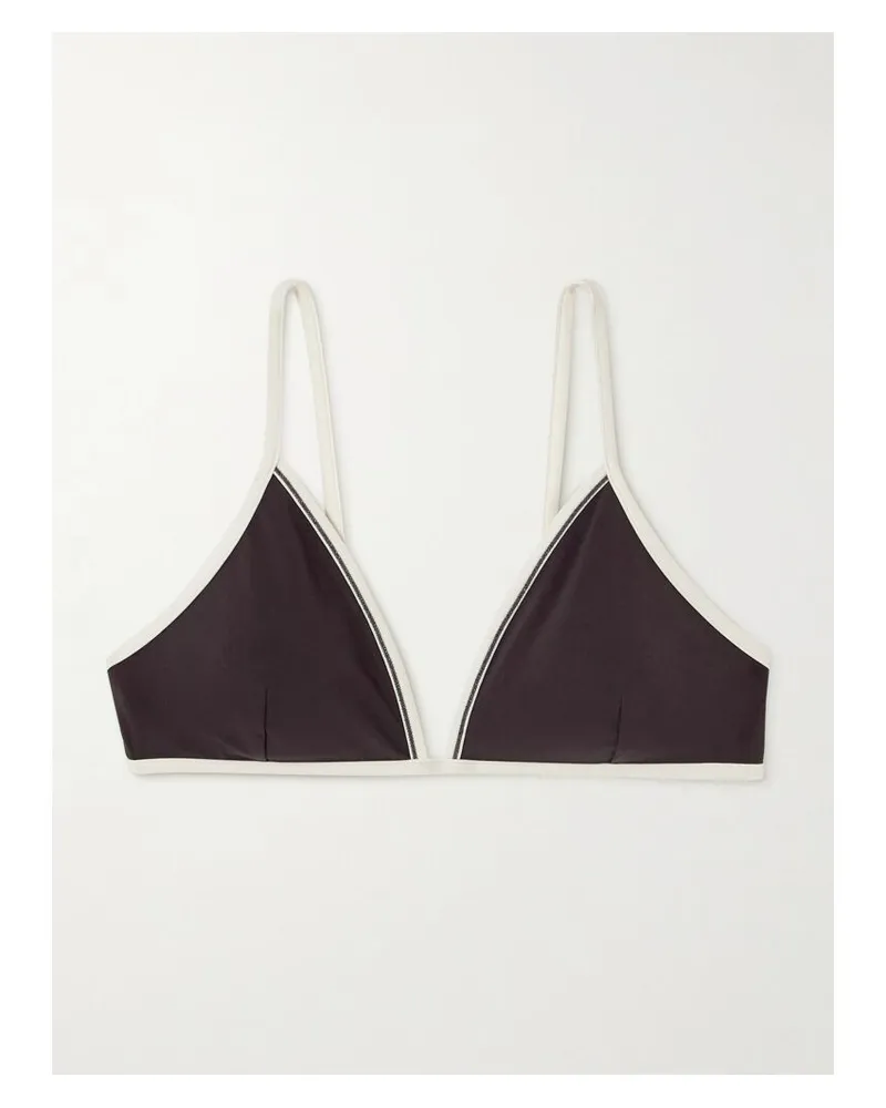 Brunello Cucinelli Zweifarbiges Triangel-bikini-oberteil Mit Zierperlen - Braun Braun