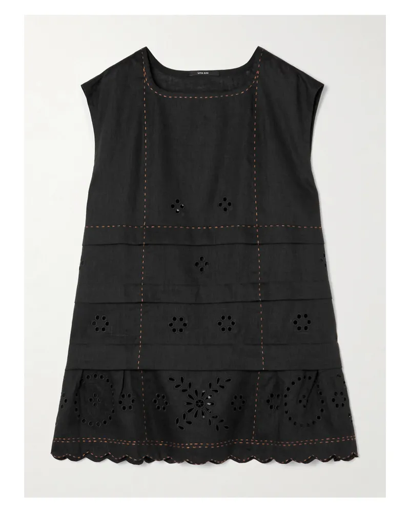 VITA KIN Gigi Tanktop Aus Leinen Mit Lochstickerei Und Kontrastnähten - Schwarz Schwarz