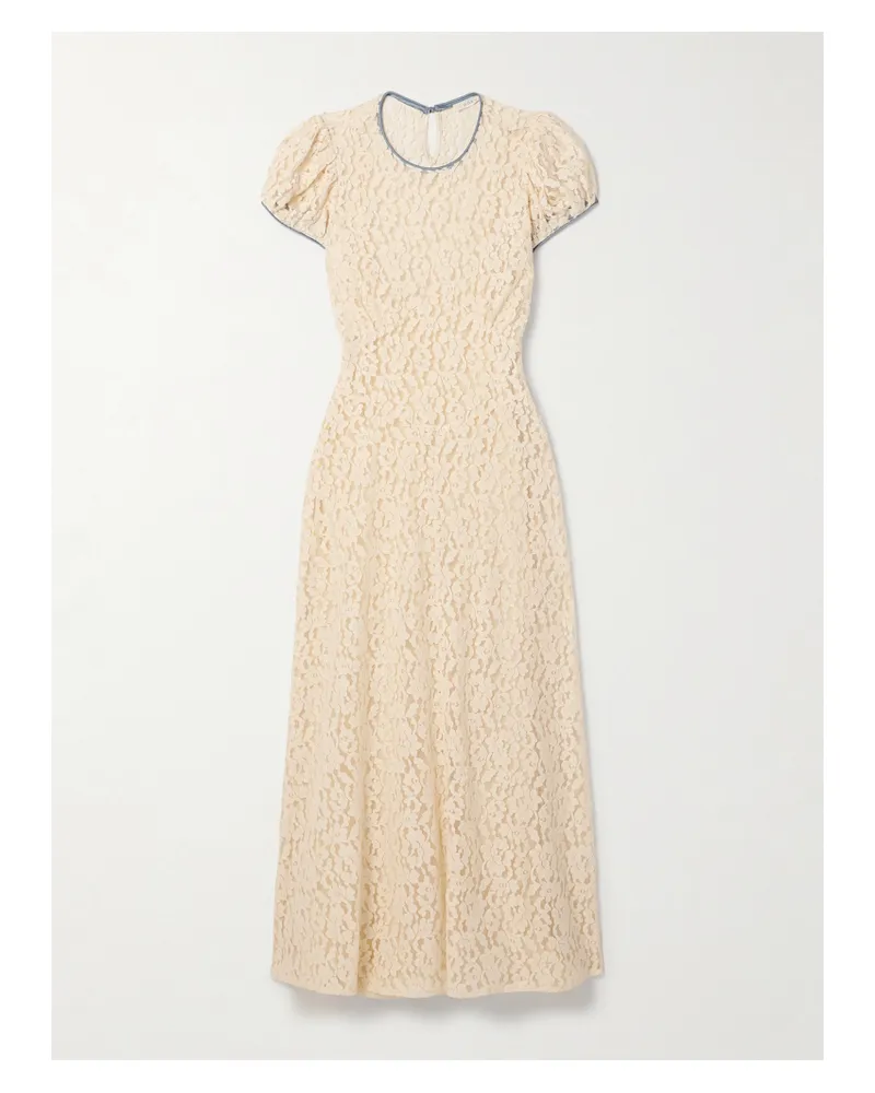 DÔEN Katarina Satin-trimmed Corded Lace Midi Dress - Neutrals Neutrals