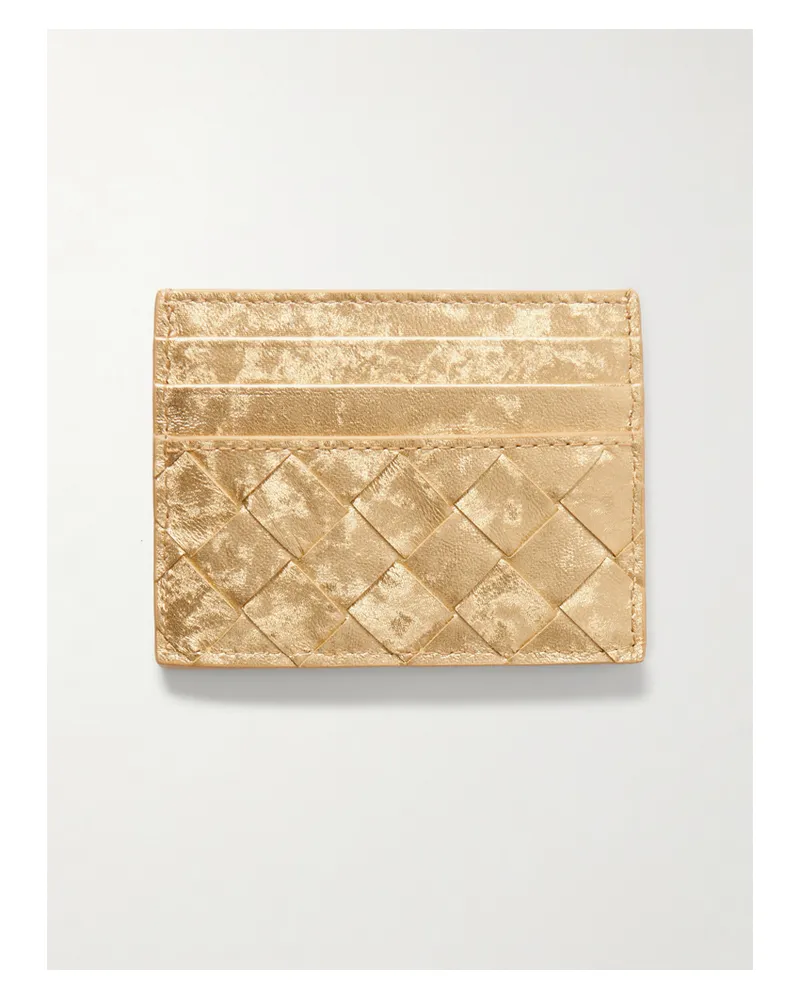 Bottega Veneta Kartenetui Aus Metallic-intrecciato-leder In Distressed-optik - Gold Gold