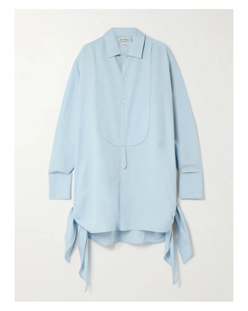 J.W.Anderson Tie-detailed Cotton And Silk-blend Mini Shirt Dress - Blue Blue