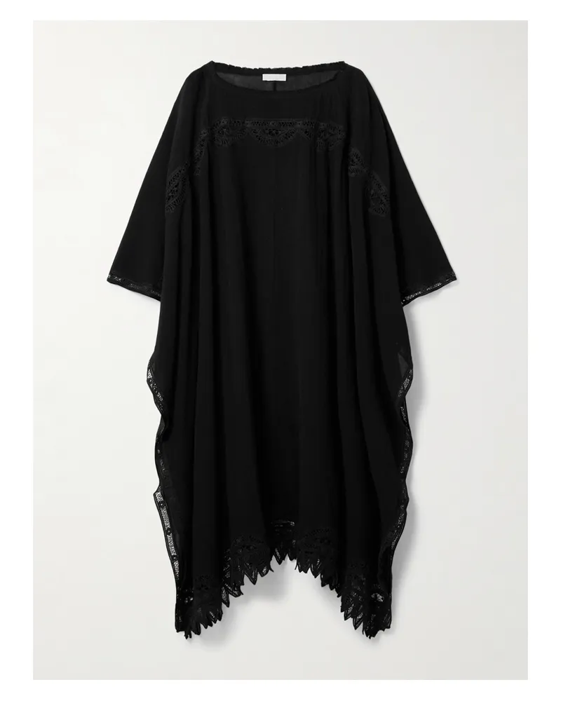 Ulla Johnson Jourdana Strandkleid Aus Baumwoll-gaze Mit Spitzenbesätzen - Schwarz Schwarz
