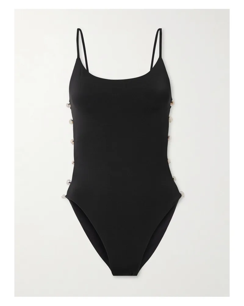 Sara Cristina Ocean Badeanzug Aus Stretch-econyl® Mit Cut-outs Und Perlen - Schwarz Schwarz