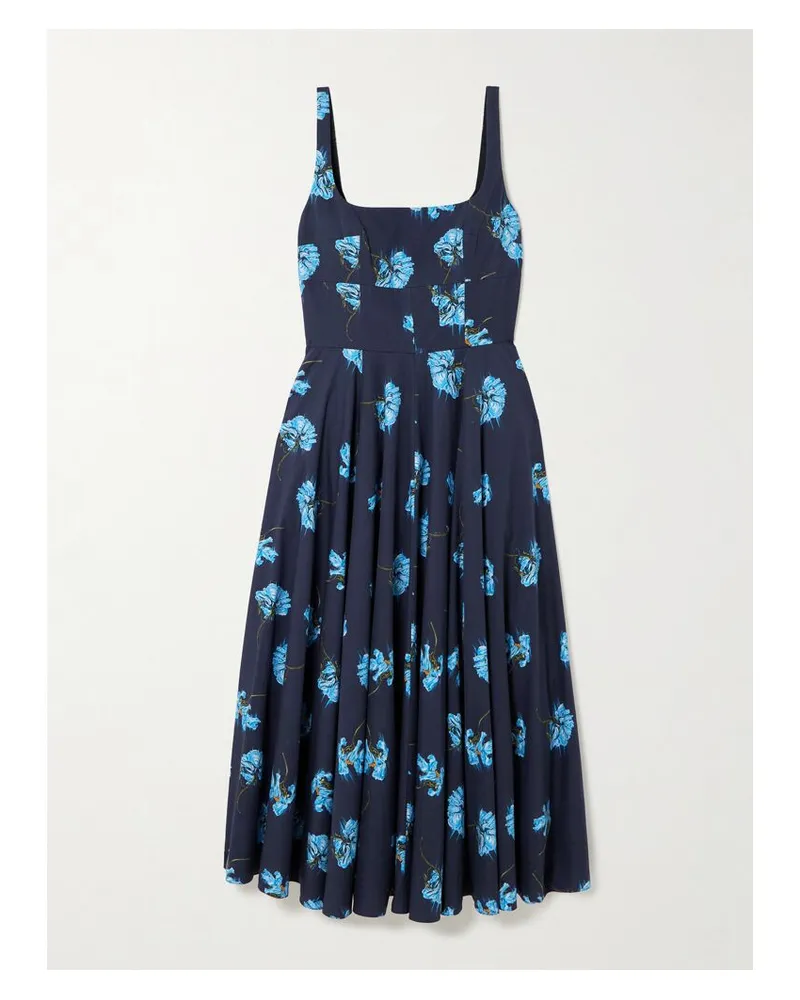 EMILIA WICKSTEAD Mona Midikleid Baumwollpopeline Mit Blumenprint - Blau Blau