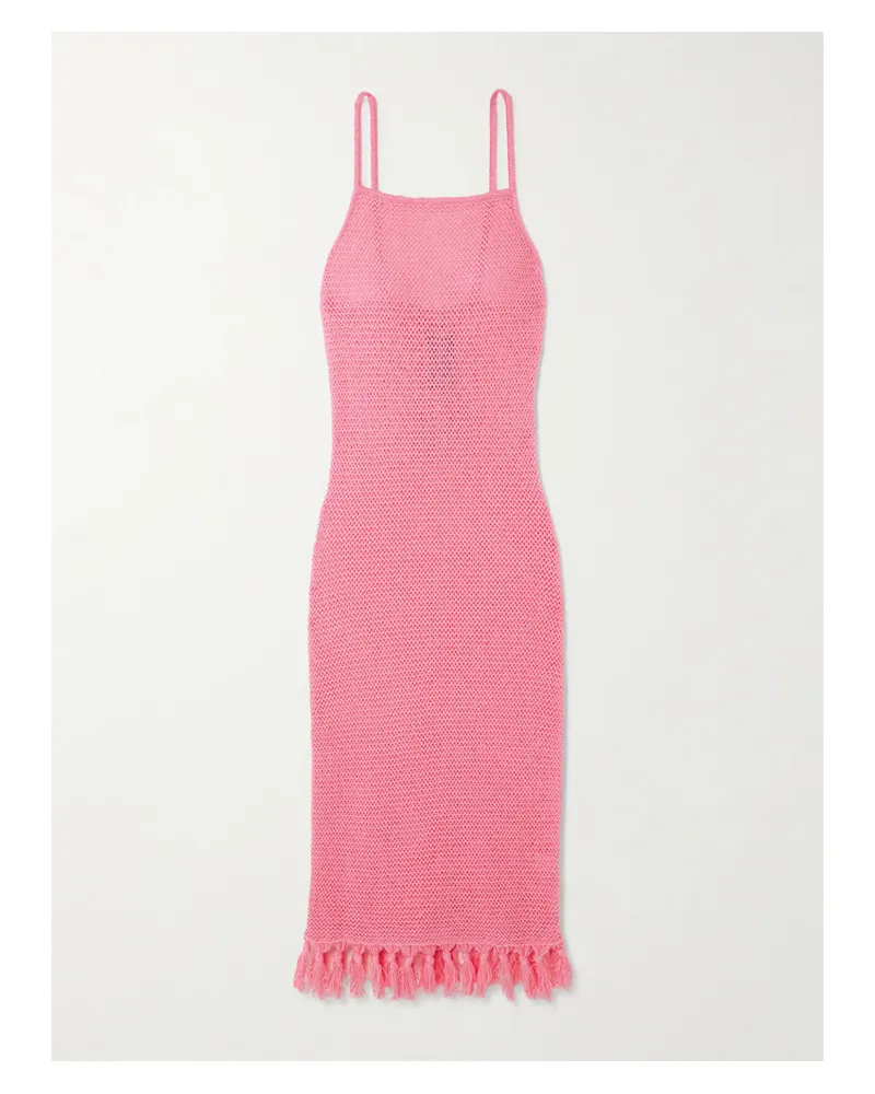 The Elder Statesman Midikleid Aus Baumwolle In Lochstrick Mit Troddeln - Pink Pink