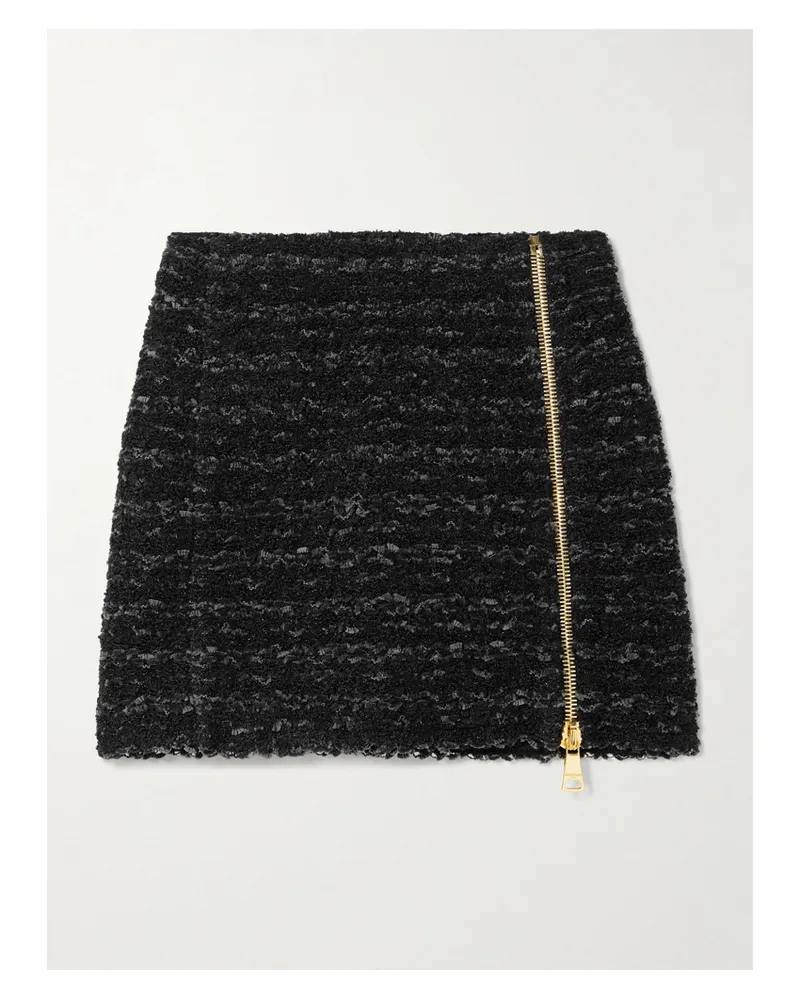 Balmain Minirock Aus Bouclé-tweed Mit Reißverschluss - Schwarz Schwarz