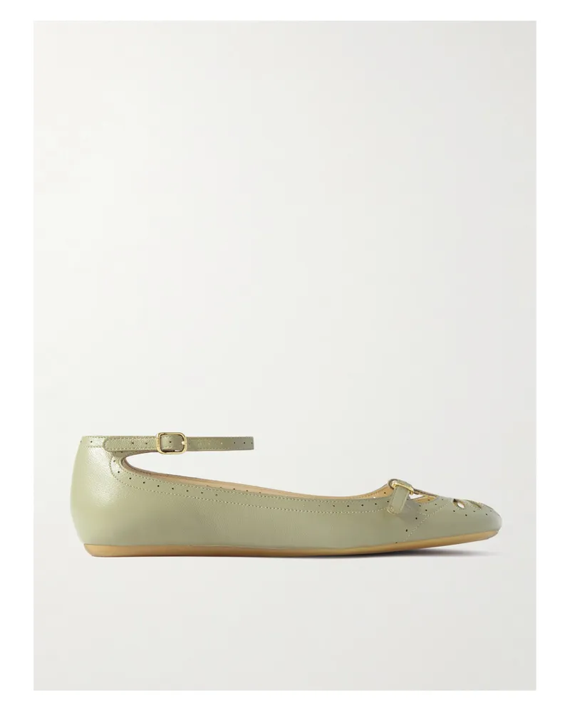Chloé Misty Laser-cut Leather Ballet Flats - Green Green