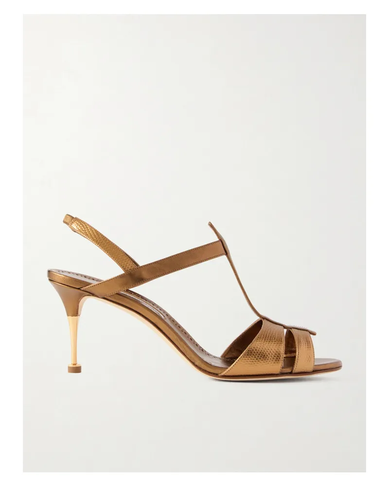 Manolo Blahnik Retaux 70 Sandalen Aus Metallic-leder Mit Eidechseneffekt Metallic