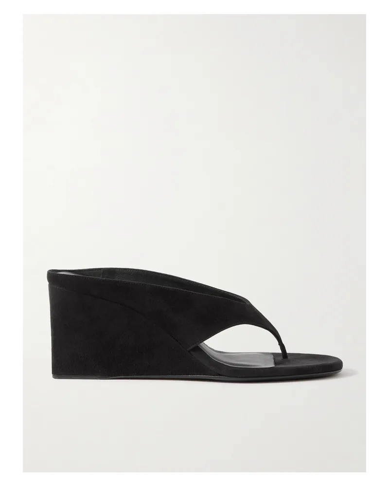 Alaïa Tong 75 Suede Wedge Sandals - Black Black