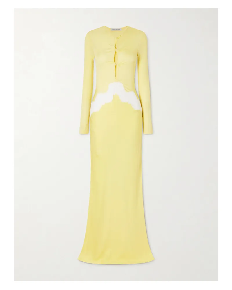 Christopher Esber Twisted-front Cutout Lace-trimmed Ribbed-knit And Crepe Gown - Yellow Yellow