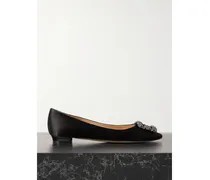 Hangisi Crystal-embellished Satin Point-toe Flats - Black