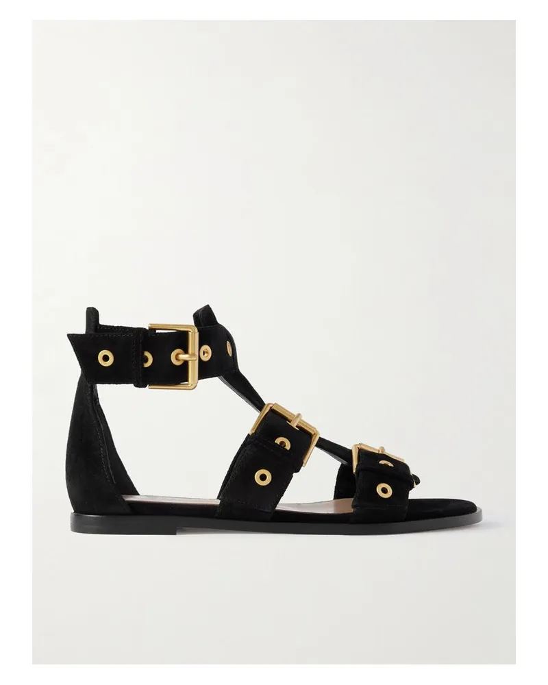 Gianvito Rossi Sandalen Aus Veloursleder Mit Schnallen - Schwarz Schwarz