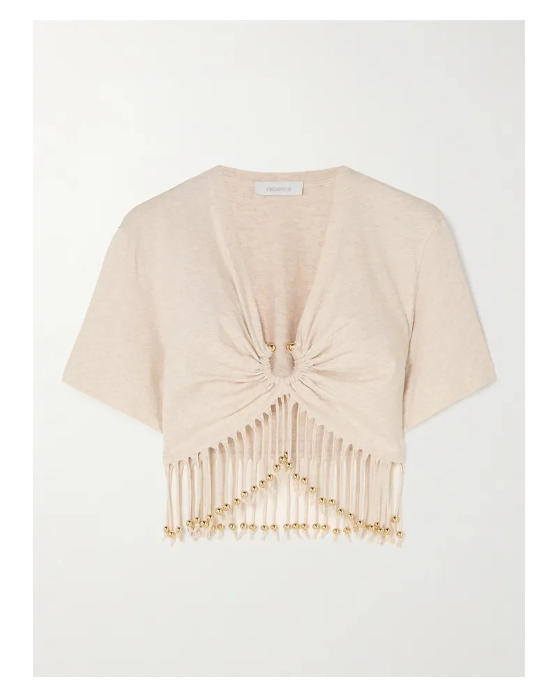 Paco Rabanne Verkürztes T-shirt Aus Baumwoll-jersey Mit Fransen Und Verzierungen - Neutral Neutral