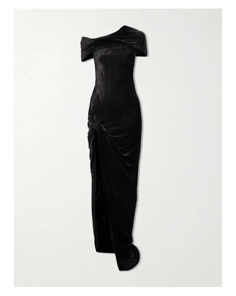 Rick Owens Lola Asymmetrisches Maxikleid Aus Samt In Knitteroptik Mit Twist-detail - Schwarz Schwarz