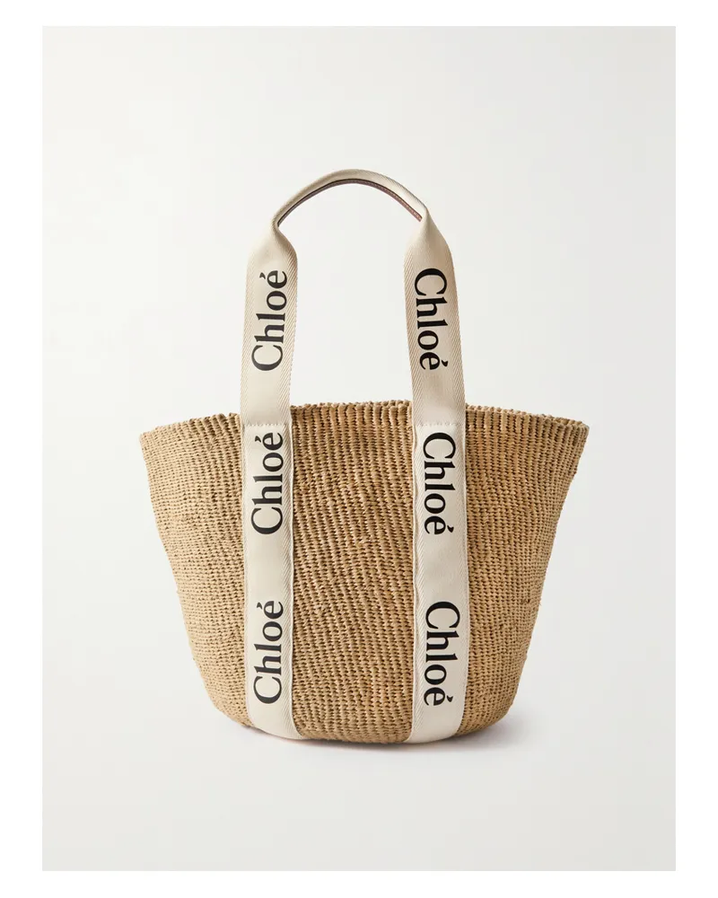 Chloé Woody Large Leather-trimmed Raffia Tote - White White