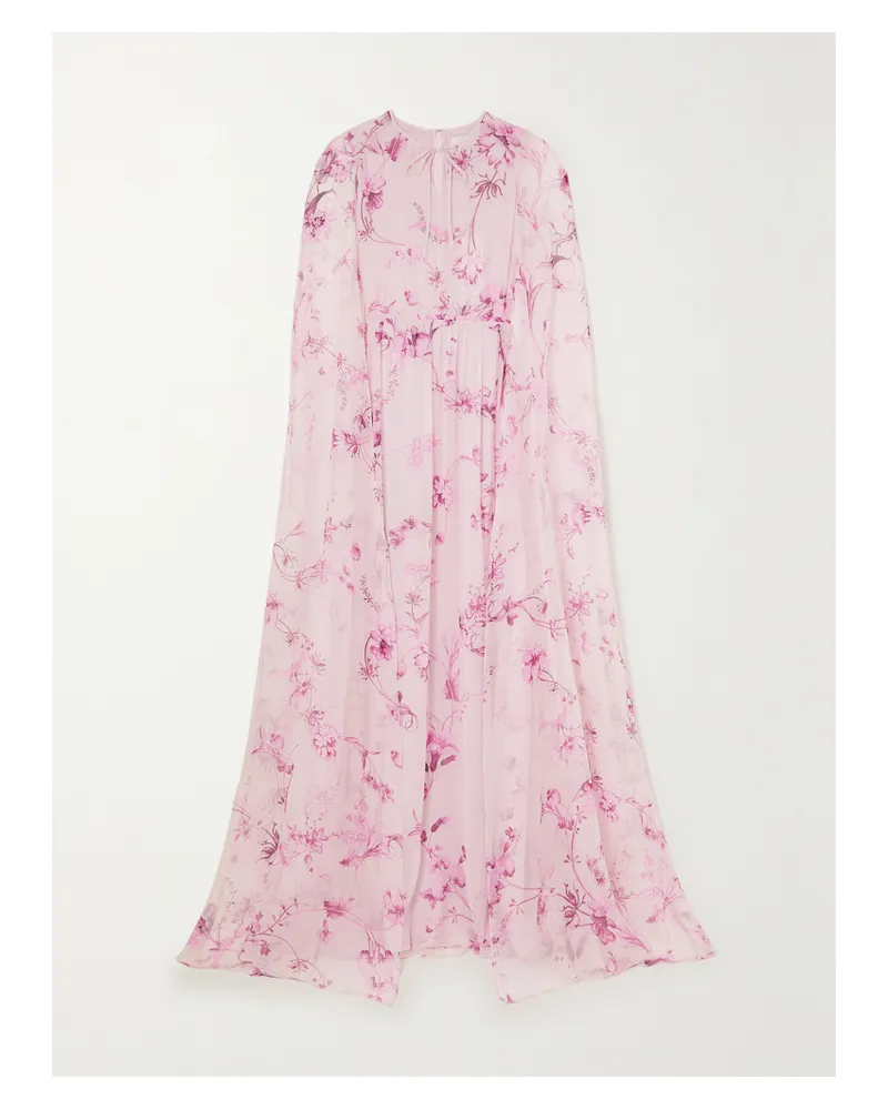 Erdem Kenley Robe Aus Seiden-voile Mit Blumenprint Und Cape-effekt - Pink Pink