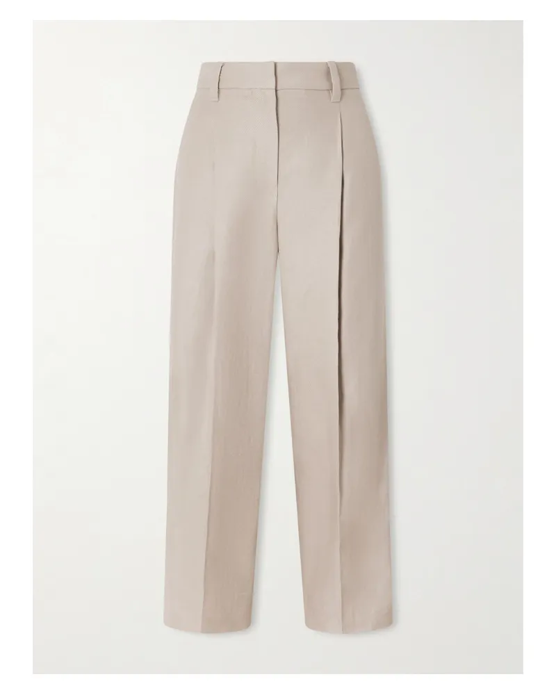 Brunello Cucinelli Verkürzte Hose Mit Weitem Bein Aus Leinen-twill Mit Falten - Neutral Neutral