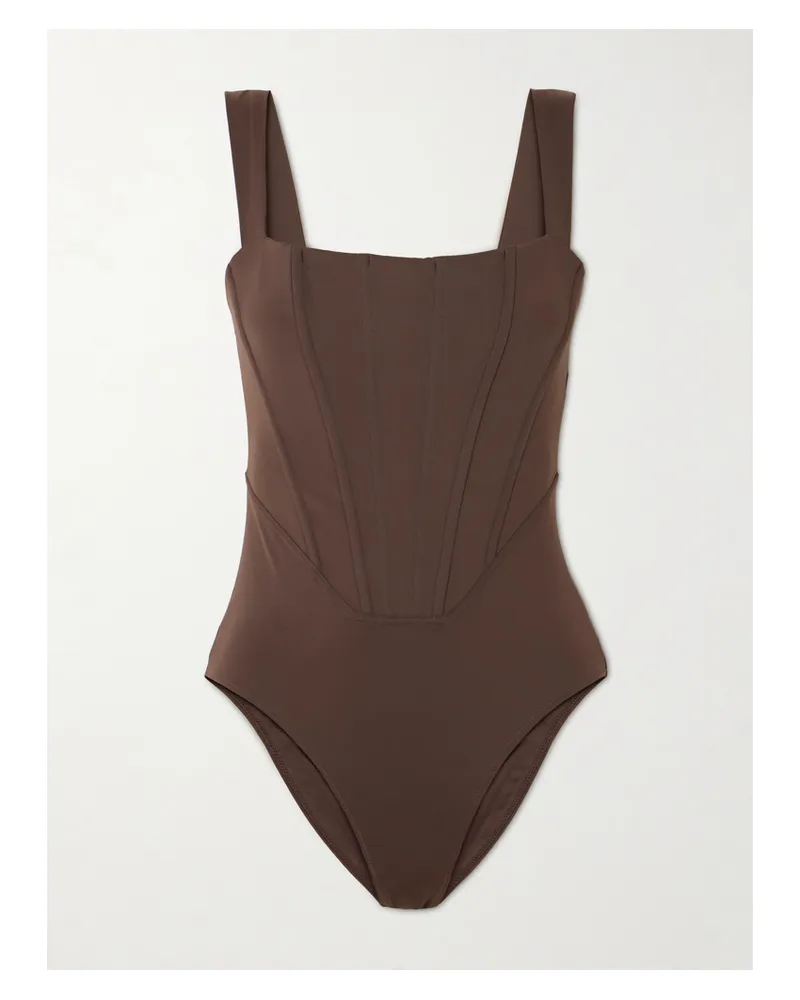 STAUD Adelaide Paneled Recycled Swimsuit - Brown Brown
