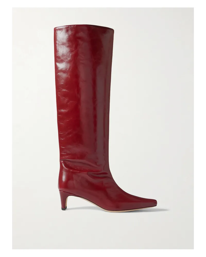 STAUD Wally Leather Knee Boots - Burgundy Burgundy