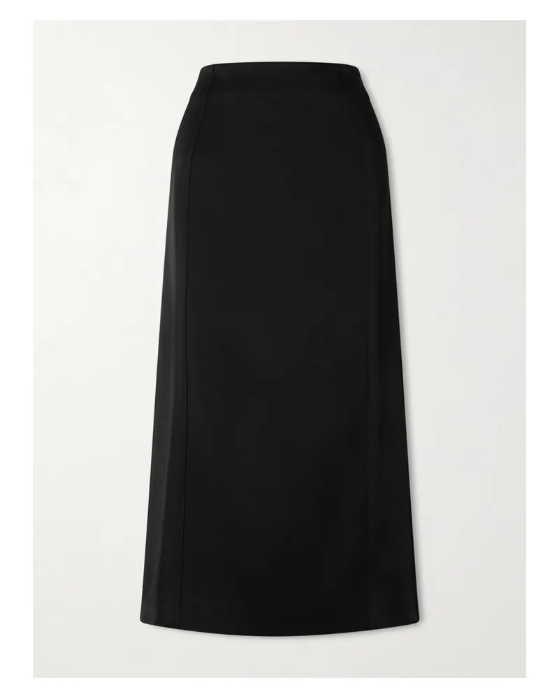 Another Tomorrow Architectural Satin-crepe Midi Skirt - Black Black
