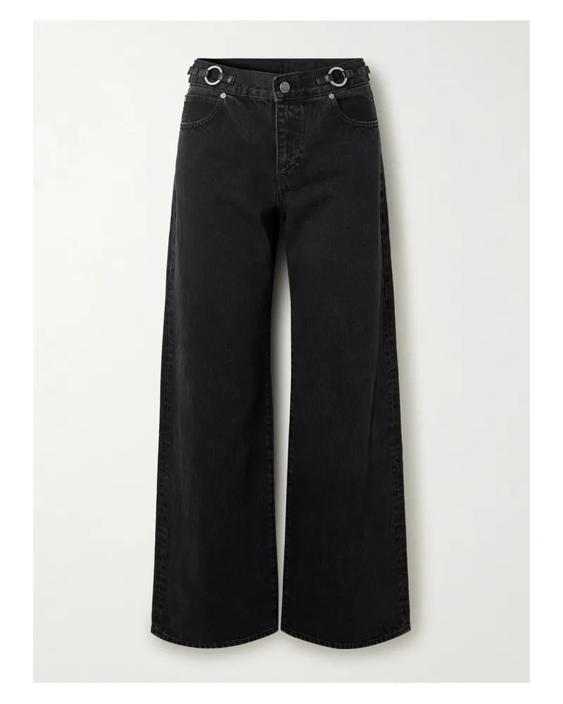 Frame Denim The O-ring Stroll Embellished Leather-trimmed High-rise Wide-leg Jeans - Blue Blue