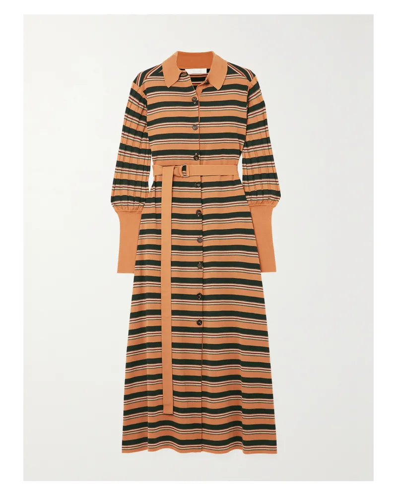 Chloé Midikleid Aus Einer Gestreiften Wollmischung Mit Gürtel - Gelb Gelb