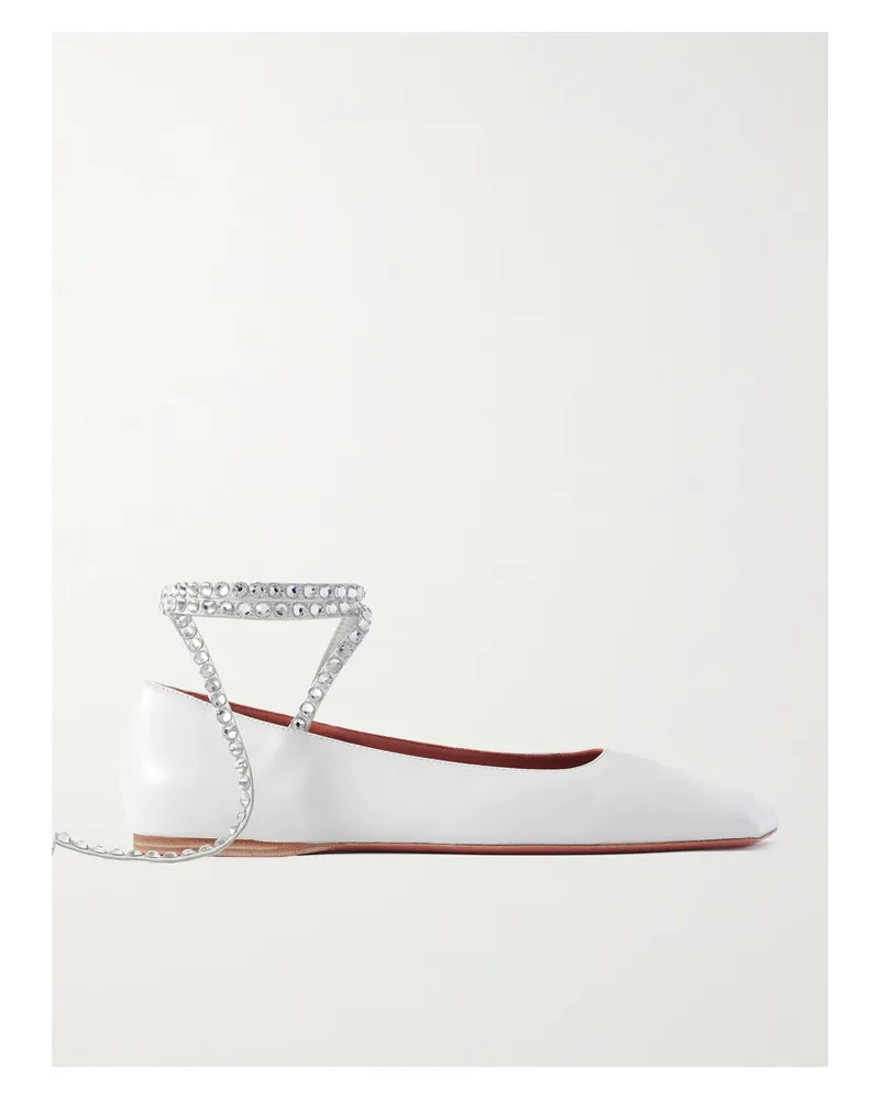 Amina Muaddi Ane Ballerinas Aus Leder Mit Kristallen - Weiß Weiß