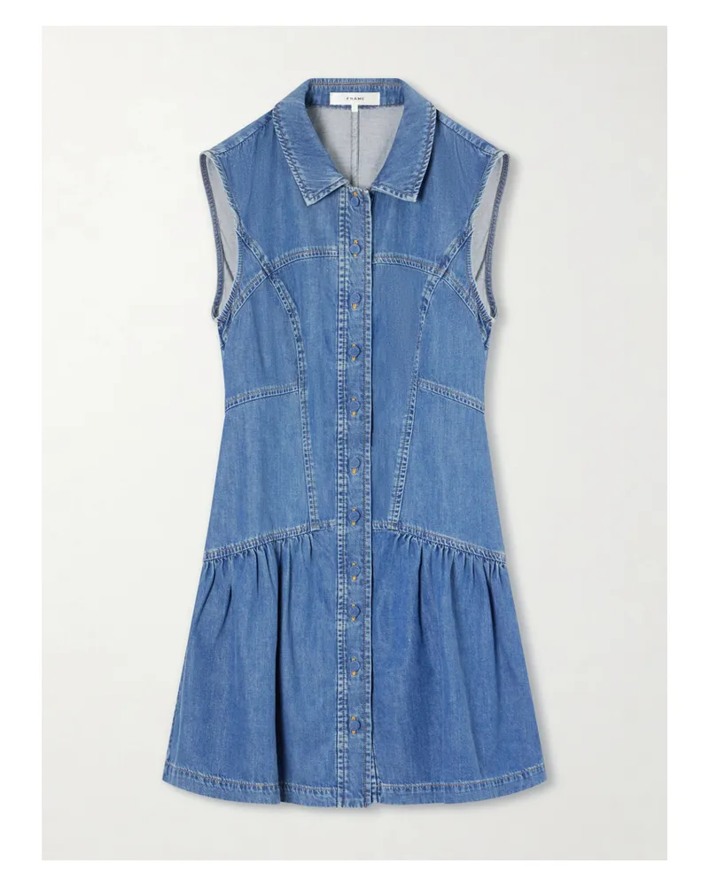 Frame Denim Paneled Denim Mini Dress - Blue Blue