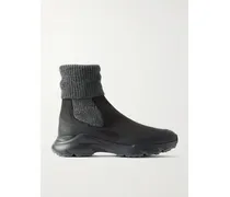 Sneakers Aus Stretch-strick, Leder Und Gummi - Grau