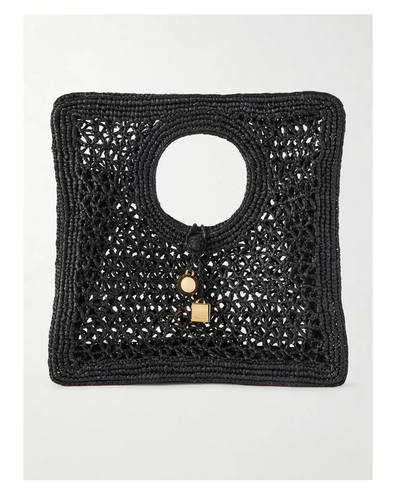 Jacquemus Le Petit Carre Spiaggia Raffia Tote - Black Black