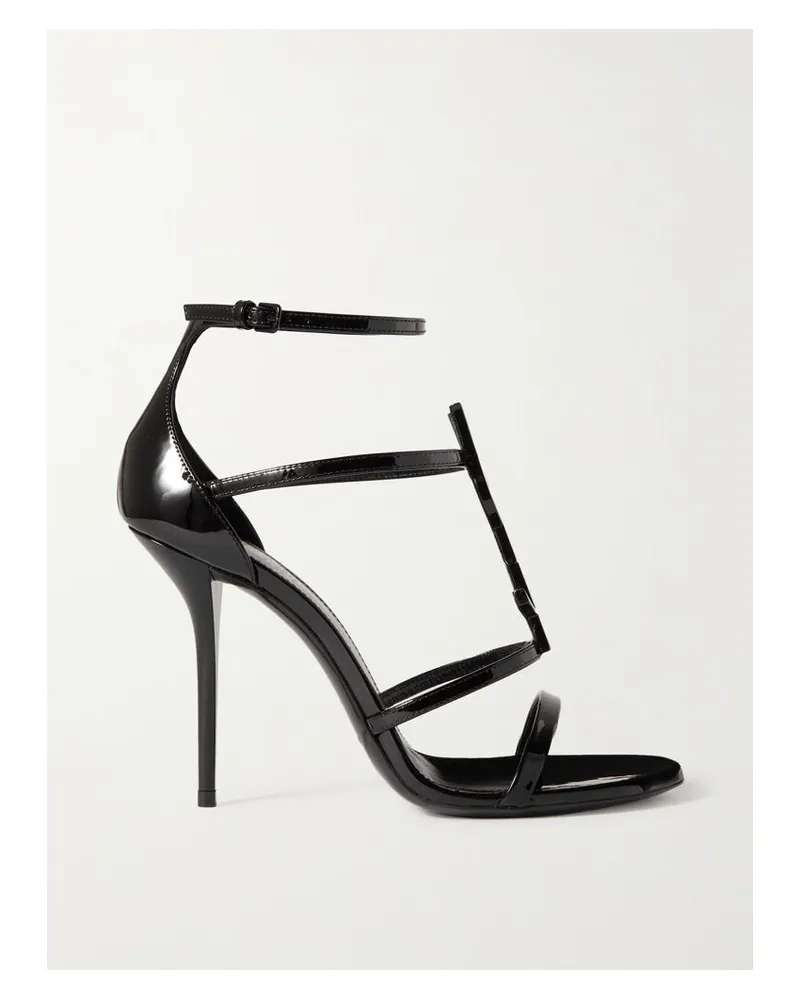 Saint Laurent Cassandra Sandalen Aus Lackleder Mit Logoverzierung - Schwarz Schwarz