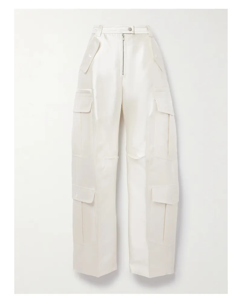 Christopher John Rogers Cargohose Mit Weitem Bein Aus Twill Aus Einer Seiden-wollmischung - Elfenbein Elfenbein