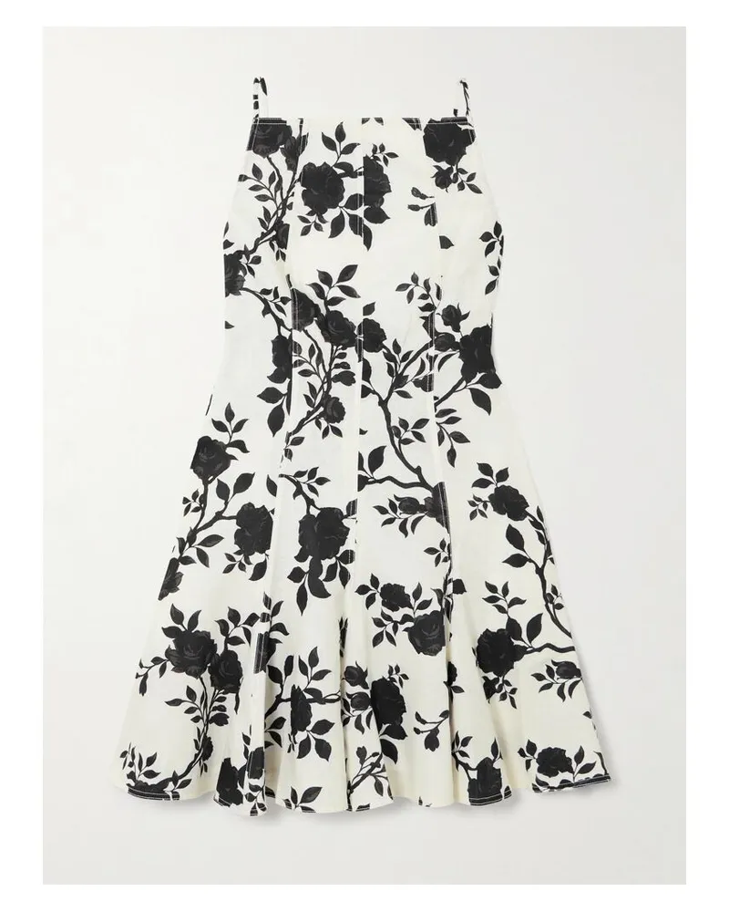 Self-Portrait Minikleid Aus Einer Leinen-baumwollmischung Mit Blumenprint, Rückenausschnitt Und Schleife - Weiß Weiß