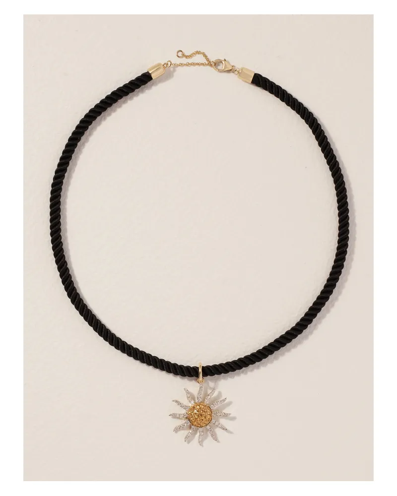 Yvonne Léon Soleil 9-karat Gold, Cord, Citrine And Diamond Necklace - Black Black