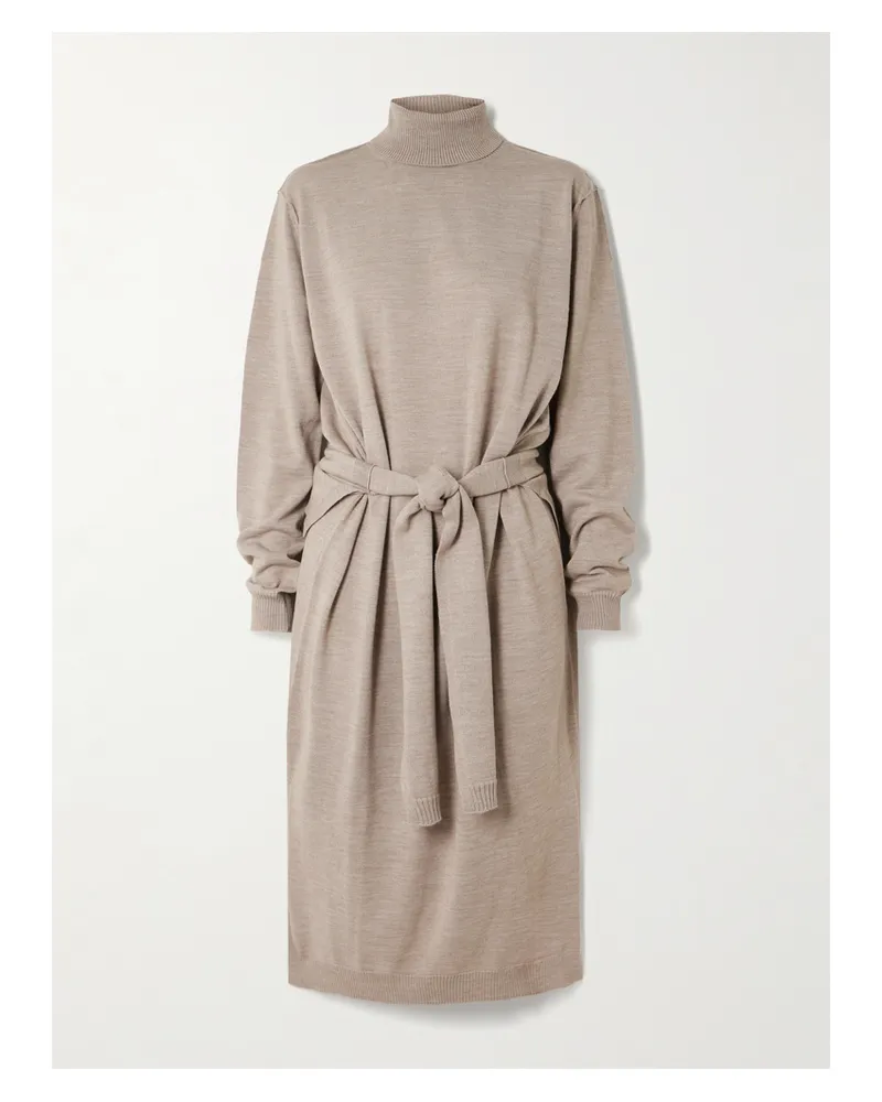 Christophe Lemaire Midikleid Aus Einer Wollmischung Mit Rollkragen Und Bindegürtel - Braun Braun