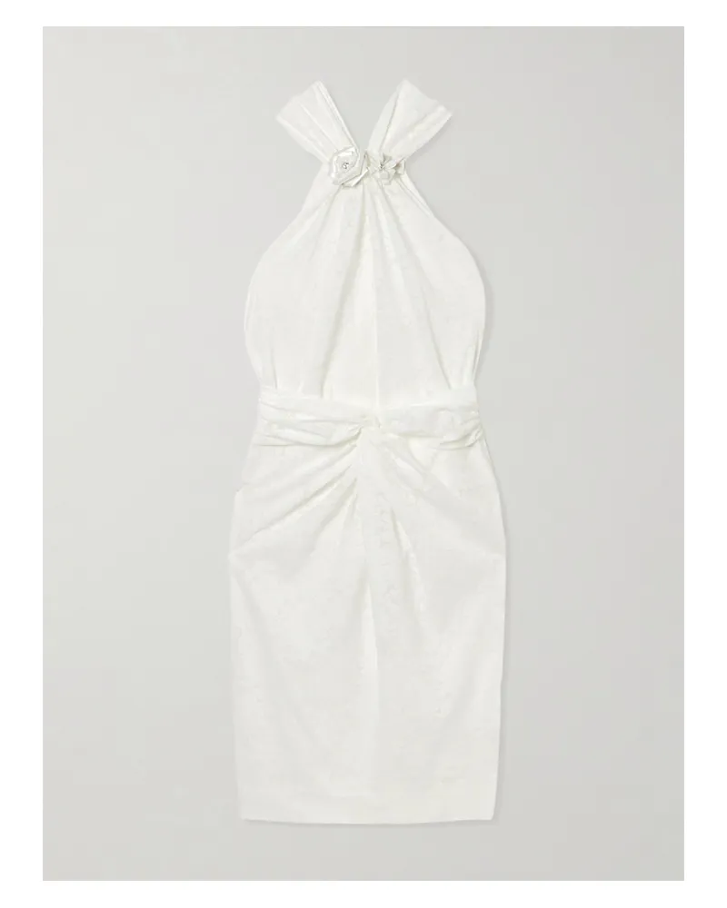 SHUSHU/TONG Embellished Ruched Lace Mini Dress - White White