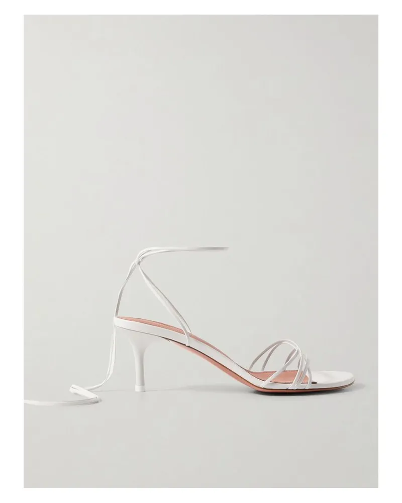 Amina Muaddi Lori Lace Up Sandalen Aus Leder - Weiß Weiß