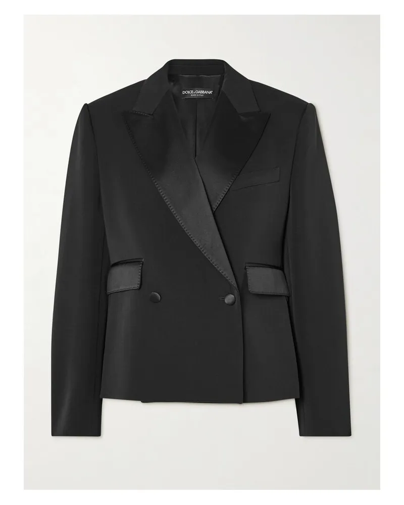 Dolce & Gabbana Doppelreihiger Blazer Aus Einer Wollmischung Mit Satinbesätzen - Schwarz Schwarz