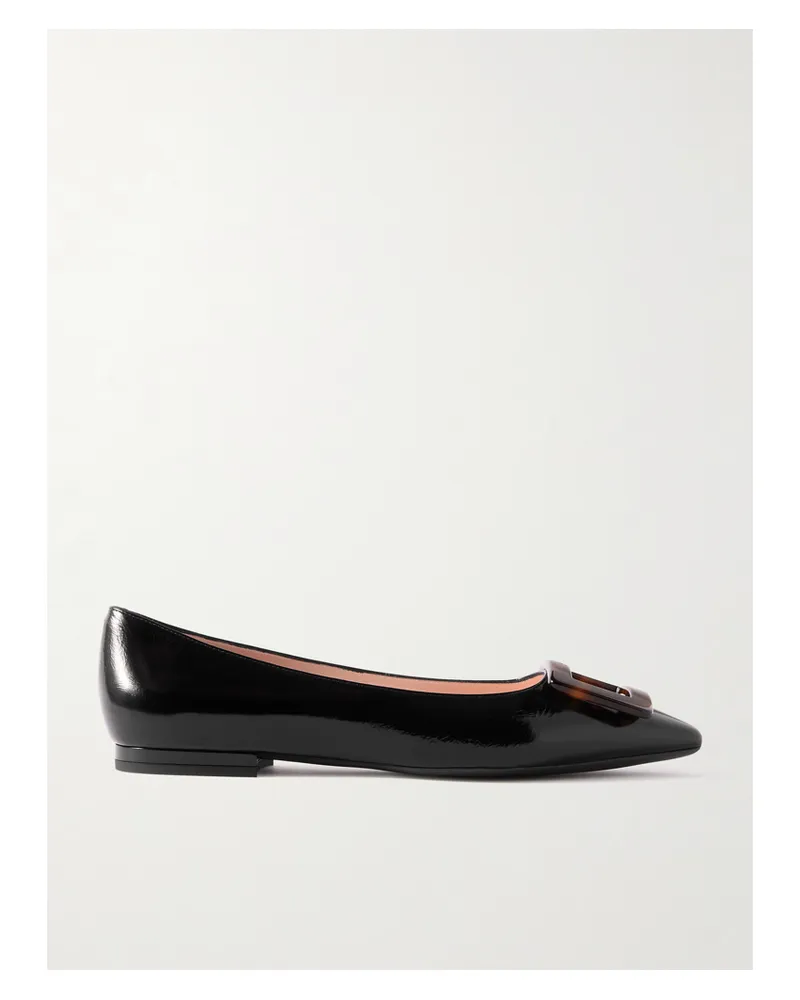 Roger Vivier Gommettine Buckled Glossed Crinkled-leather Ballet Flats - Black Black