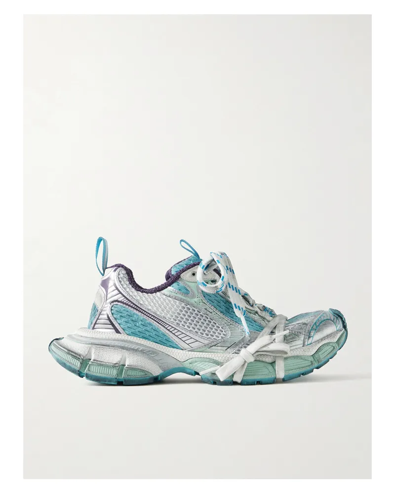 Balenciaga 3xl Leather-trimmed Mesh And Rubber Sneakers - Blue Blue