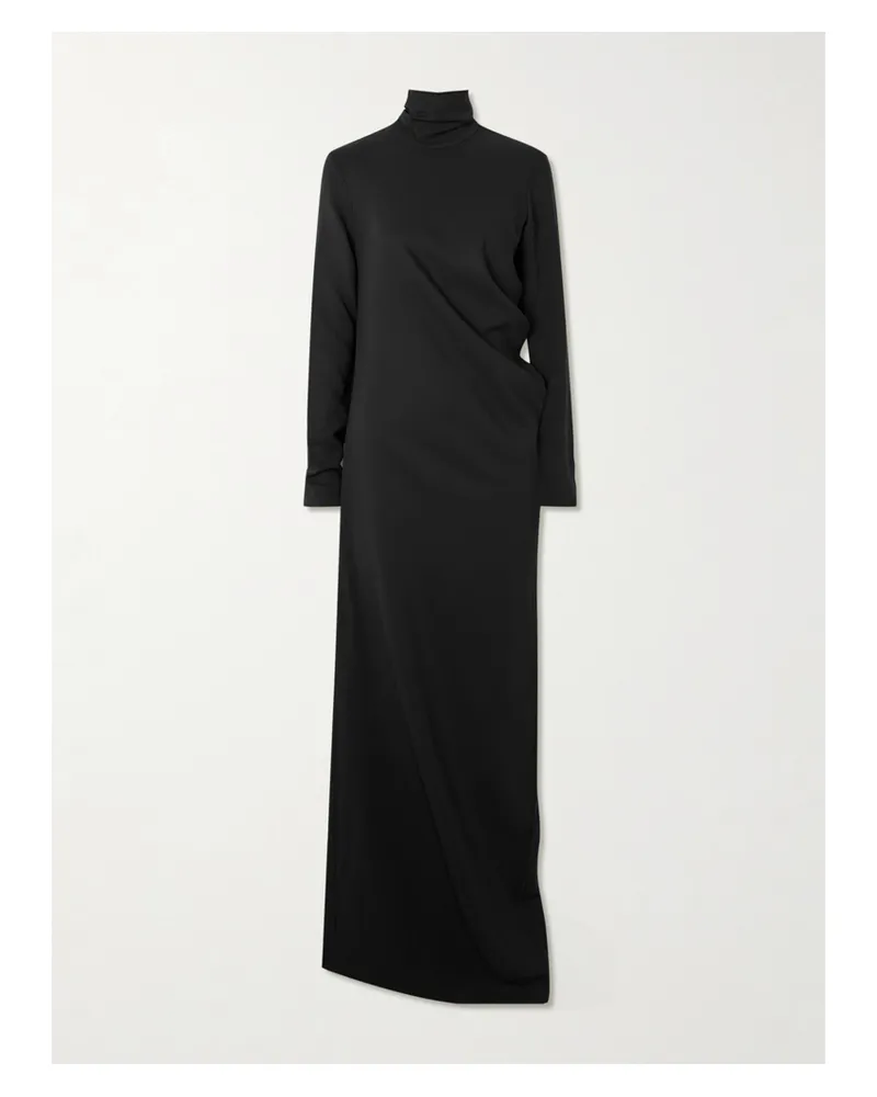 Totême Draped Jersey Turtleneck Maxi Dress - Black Black