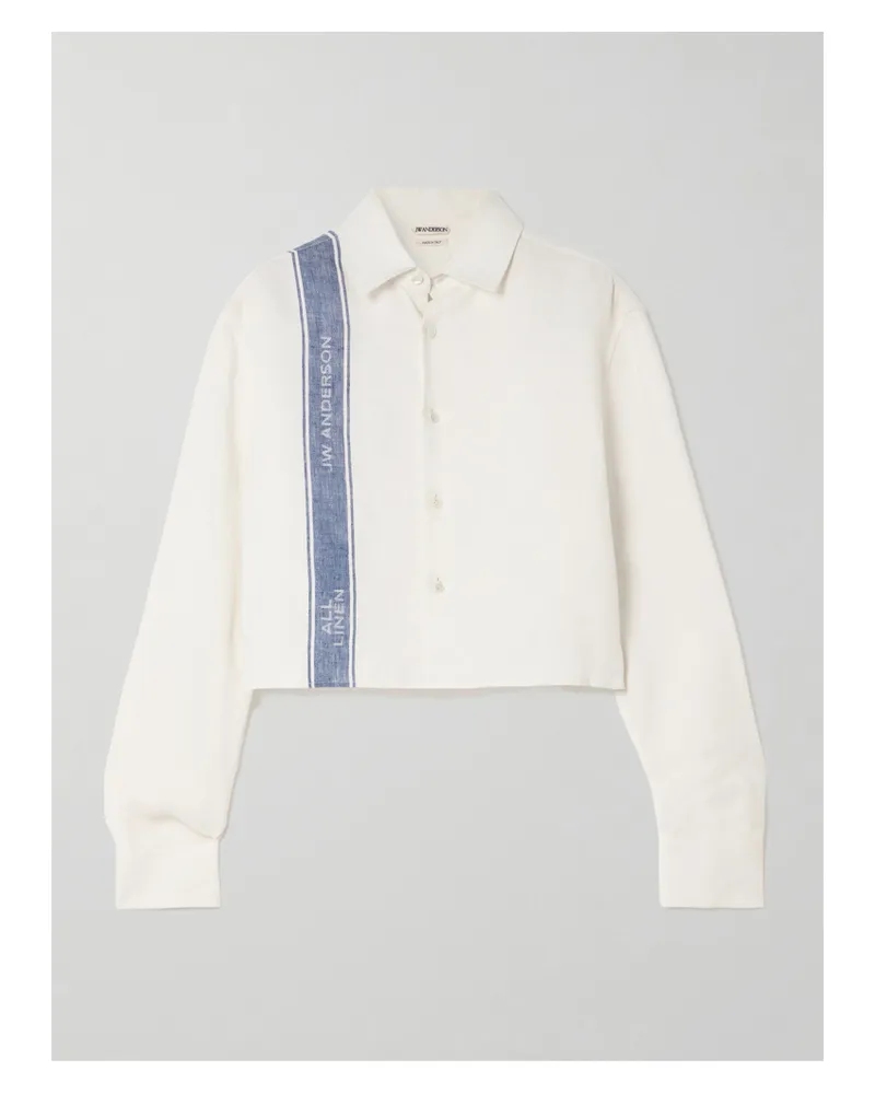 J.W.Anderson Verkürztes Hemd Aus Leinen-jacquard Mit Streifen - Wollweiß Wollweiß