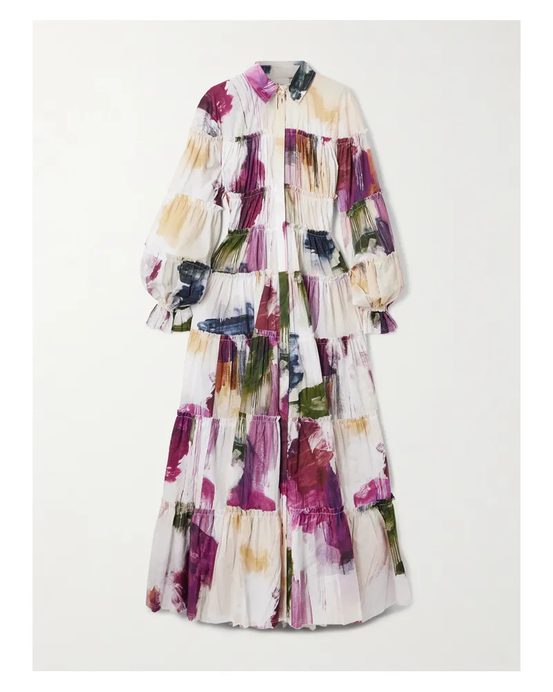 Aje. Cait Open-back Tiered Printed Cotton Maxi Dress - Neutrals Neutrals