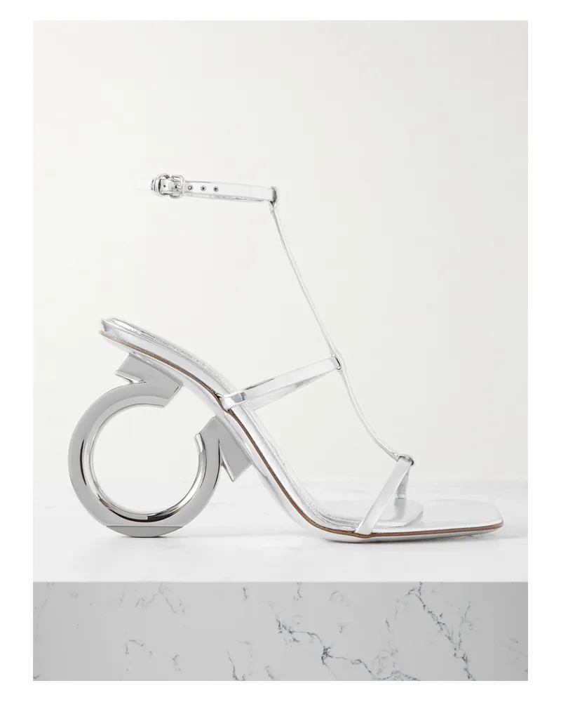 Ferragamo Elina Sandalen Aus Metallic-leder Mit Logoverzierung - Silber Silber