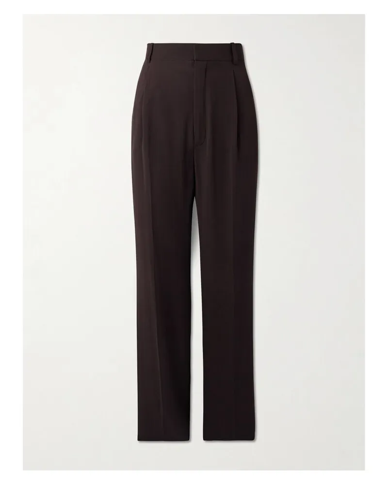 Saint Laurent Hose Mit Geradem Bein Aus Seiden-georgette - Braun Braun