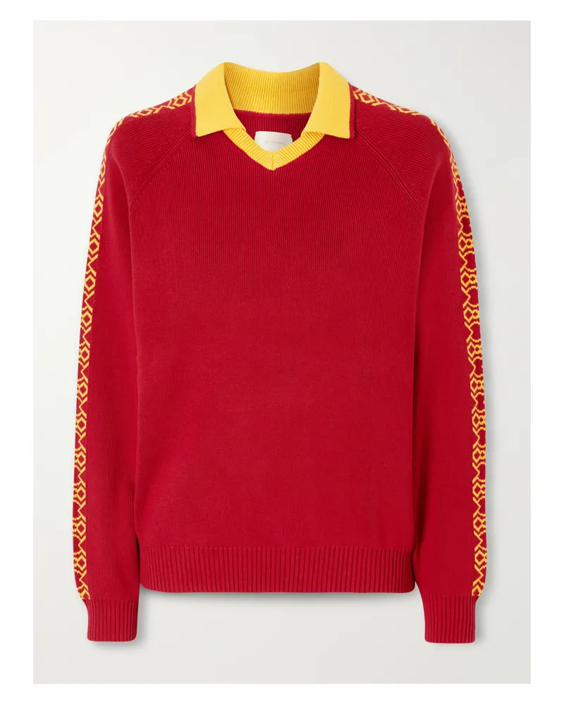 Aimé Leon Dore Ribbed-knit Cotton Polo Sweater - Red Red
