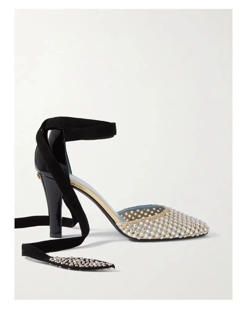 Valentino Garavani 85 Pumps Aus Metallic-mesh Und Lackleder Mit Velourslederbesätzen Und Verzierungen - Neutral Neutral