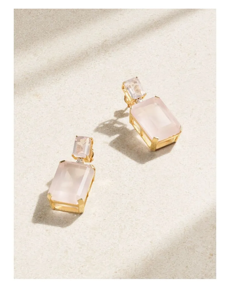 MATEO Ohrringe Aus 14 Karat Gold Mit Rosenquarzen Und Diamanten Gold