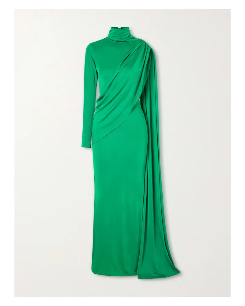 The New Arrivals Ilkyaz Ozel Aya Scarf-detailed Satin Gown - Green Green
