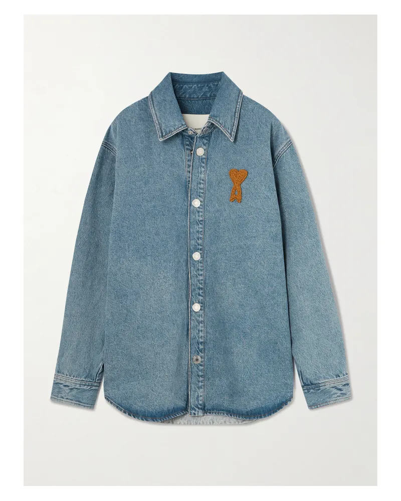 AMI Paris Ami De Cœur Appliquéd Denim Shirt - Blue Blue